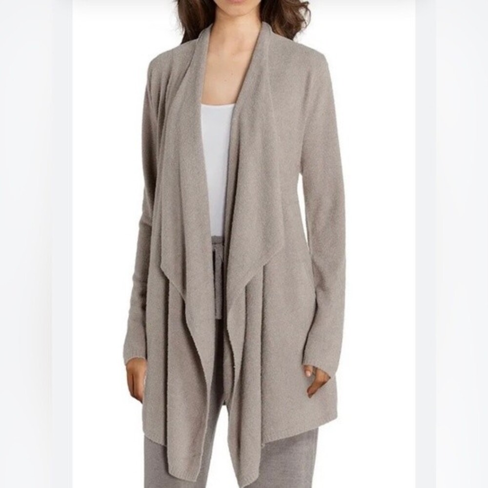 Barefoot Dreams Bamboo Chic Lite Draped Front Open Cardigan. Taupe. Size S/M.